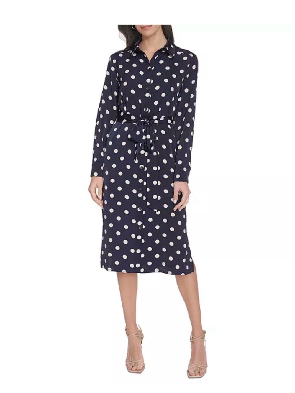 Calvin Klein Polka Dot Shirt Dress - Navy with Cream Dots
